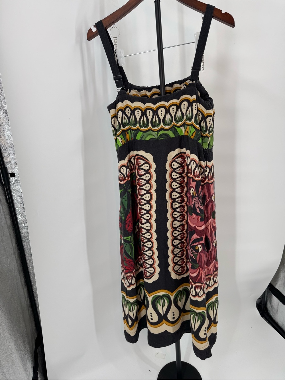 FARM Rio Botanical Print Strap Midi Dress in Green, Red and Black - Picture 5 of 7
